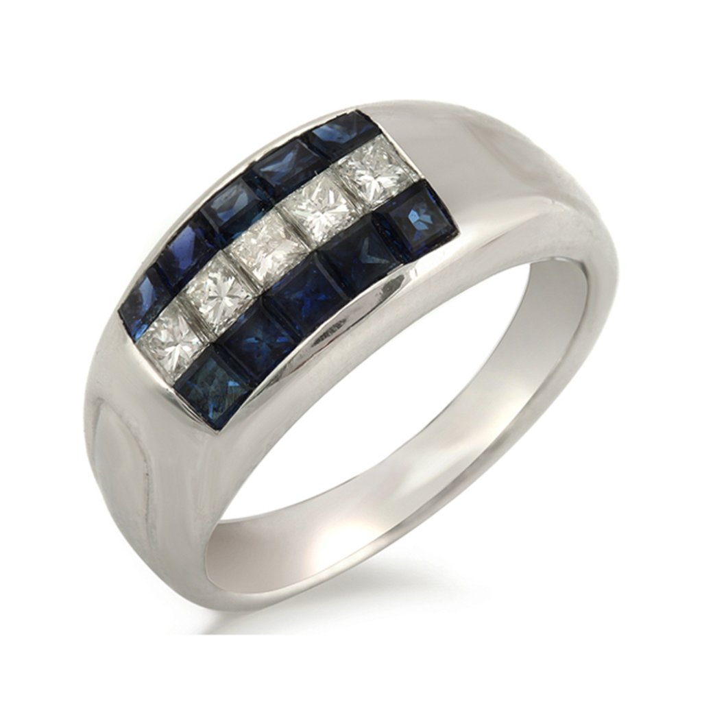 170 Ct Sapphire  052 Ct Diamonds Invisible Set 18k White Gold Band Ring